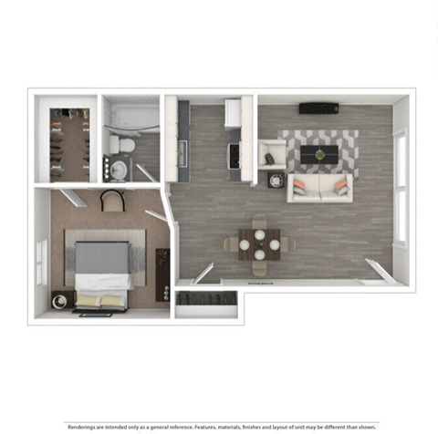 Renton Sage 3D 1 bedroom floor plan
